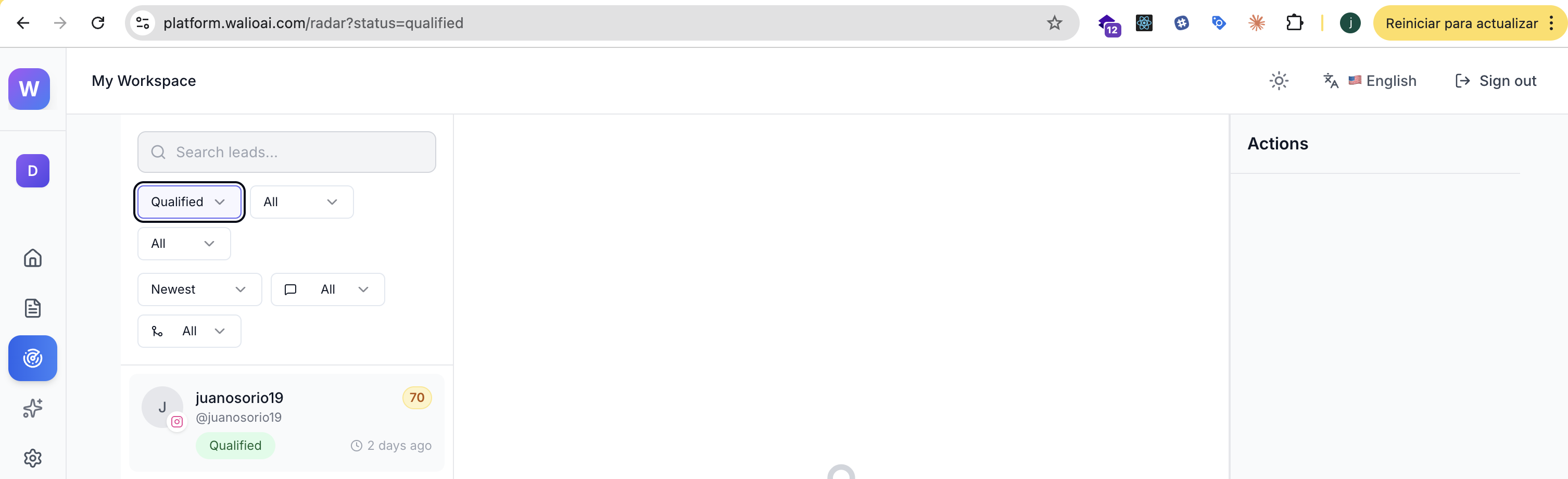 Radar mostrando un lead calificado